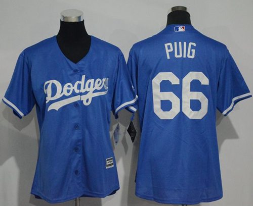 Dodgers #66 Yasiel Puig Blue Alternate Women's Stitched MLB Jersey - Click Image to Close